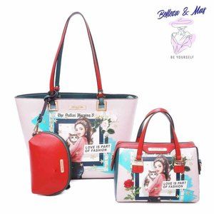 Nicole Lee Love Cat 3 piece set Tote Purse